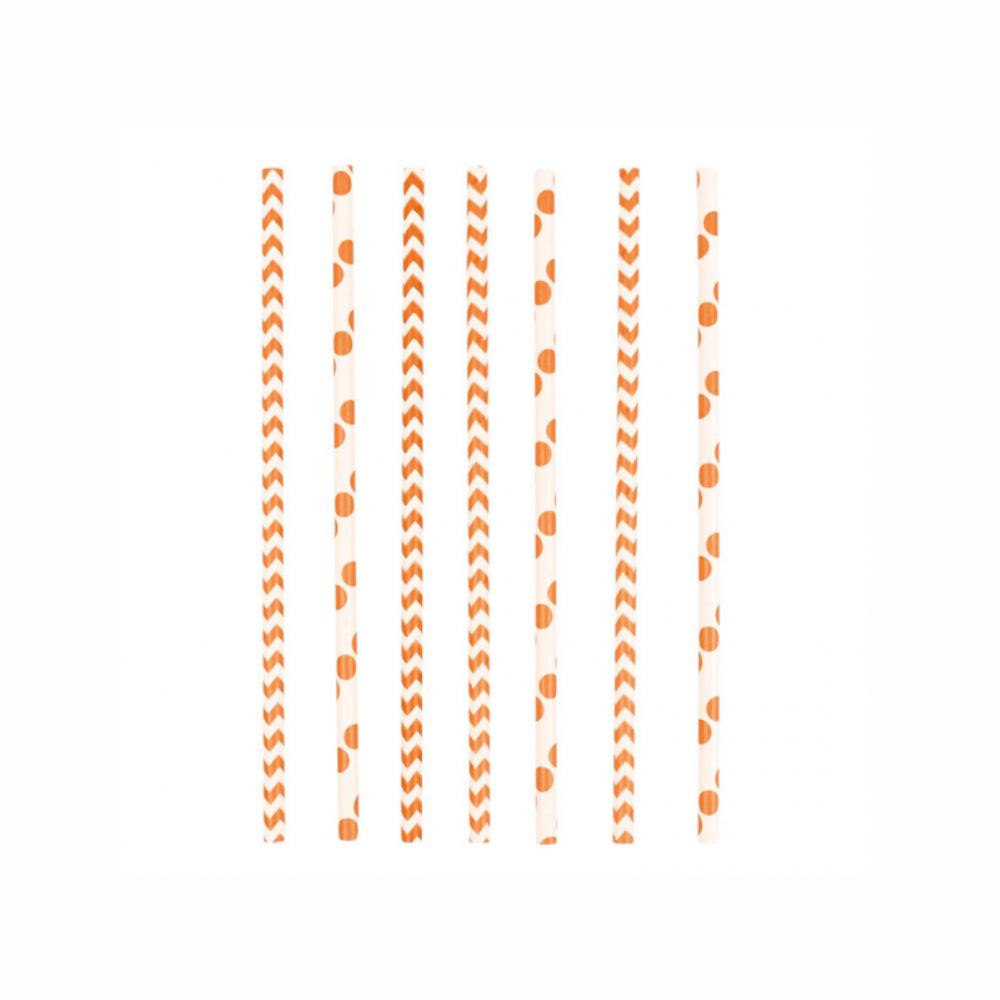 Dots & Chevron Orange Peel Paper Drinking Straws 24pcs Candy Buffet - Party Centre