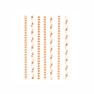 Dots & Chevron Orange Peel Paper Drinking Straws 24pcs Candy Buffet - Party Centre
