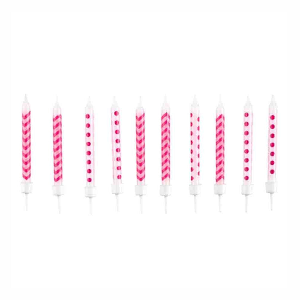 Dots & Chevron Bright Pink Candles 2.5in, 10pcs Party Accessories - Party Centre