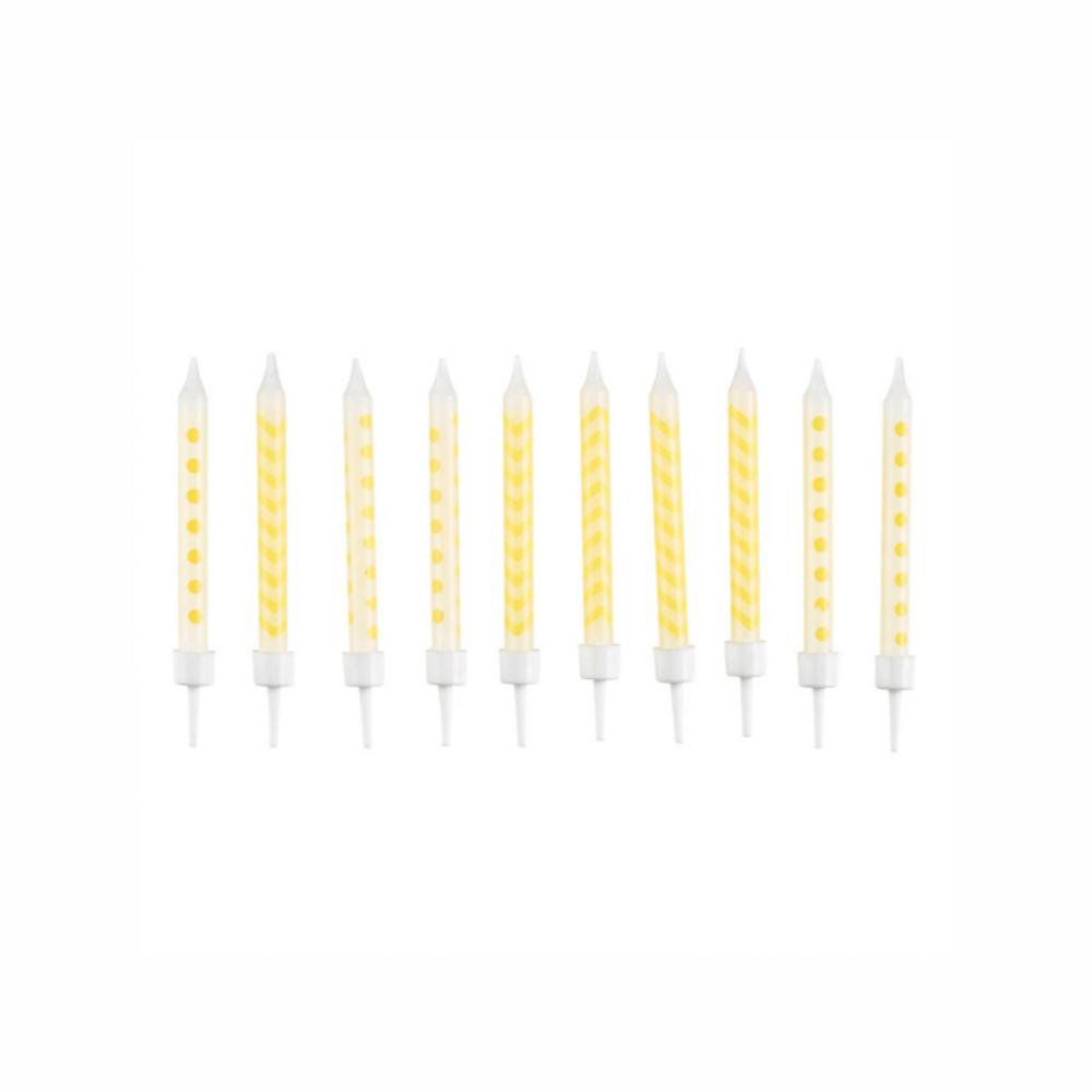 Dots & Chevron Sunshine Yellow Candles 2.5in, 10pcs Party Accessories - Party Centre
