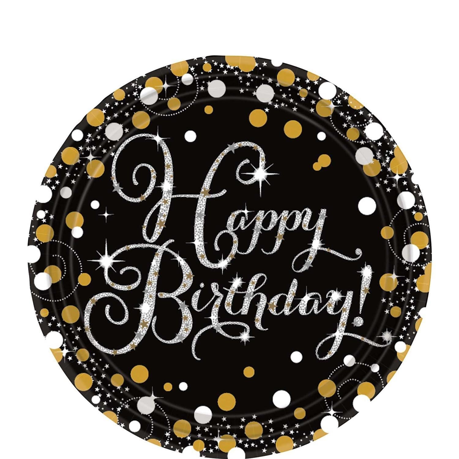 Happy Birthday Sparkling Celebrations Plates 9in, 8pcs Printed Tableware - Party Centre