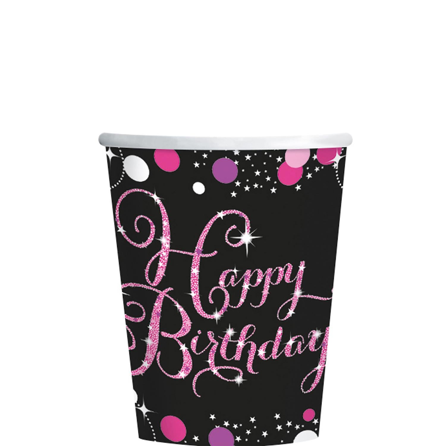 Happy Birthday Sparkling Celeb Pink Cups 9oz, 8pcs