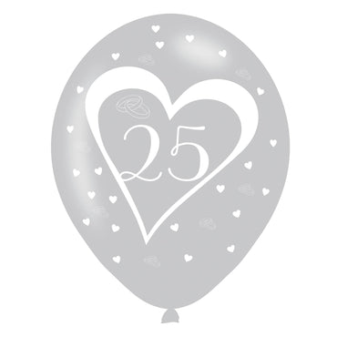 Silver Anniversary Latex Balloons 6pcs Balloons & Streamers - Party Centre