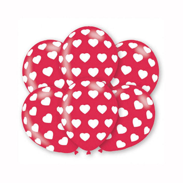 Hearts Print Latex Balloons 6pcs Balloons & Streamers - Party Centre