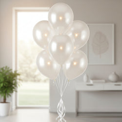 White Latex Balloons With White LED Lights 5pcs Balloons & Streamers - Party Centre