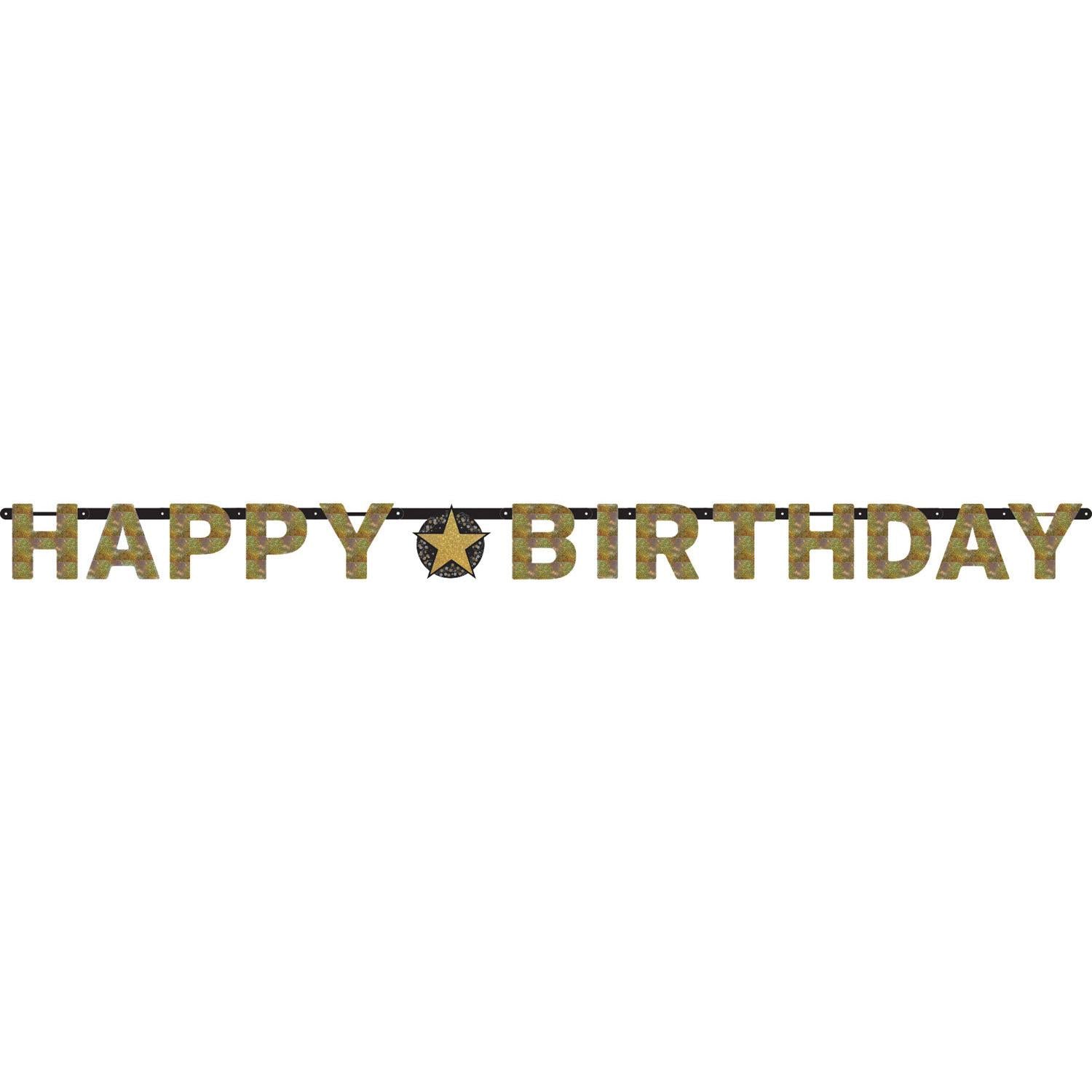 Happy Birthday Gold Sparkling Letter Banner Decorations - Party Centre