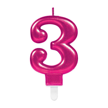 Sparkling Celebration Pink Number 3 Candle