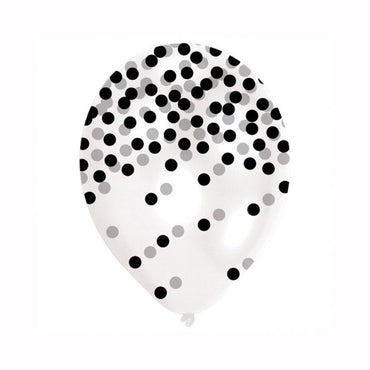 Confetti Black Latex Balloons 11in, 6pcs Balloons & Streamers - Party Centre