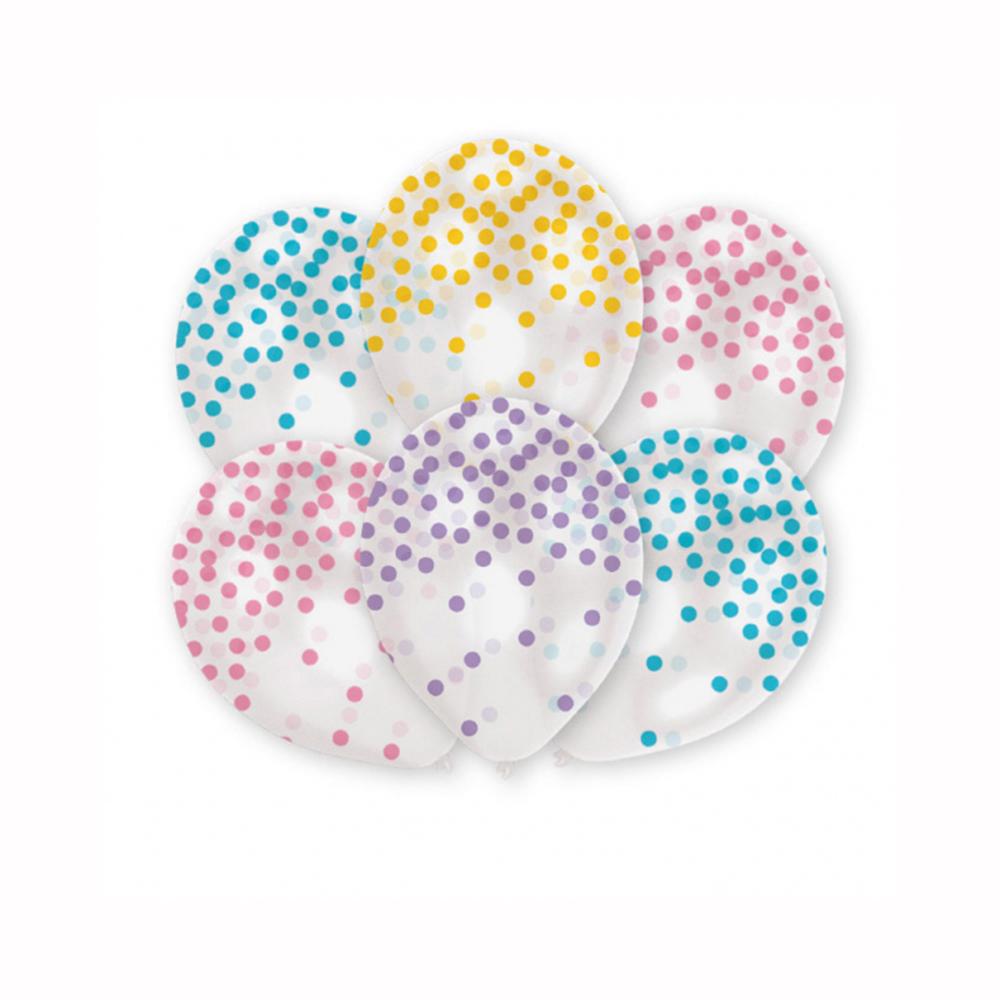 Pastel Assorted Confetti Printed Latex Balloons  11in, 6pcs Balloons & Streamers - Party Centre