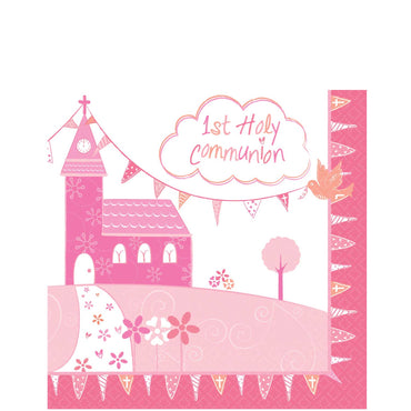 Communion Church Pink Lunch Tissues 16pcs Printed Tableware - Party Centre