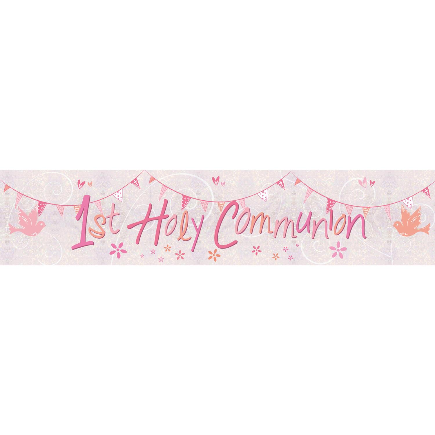 Communion Church Pink Holographic Foil Banner Decorations - Party Centre