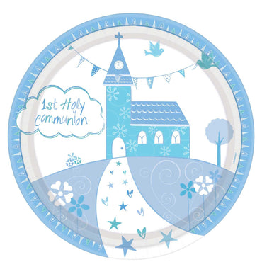 First Holy Communion Church Blue Paper Plate 8pcs 23cm Printed Tableware - Party Centre