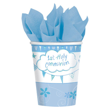 Communion Church Blue Cups 9oz, 8pcs Printed Tableware - Party Centre