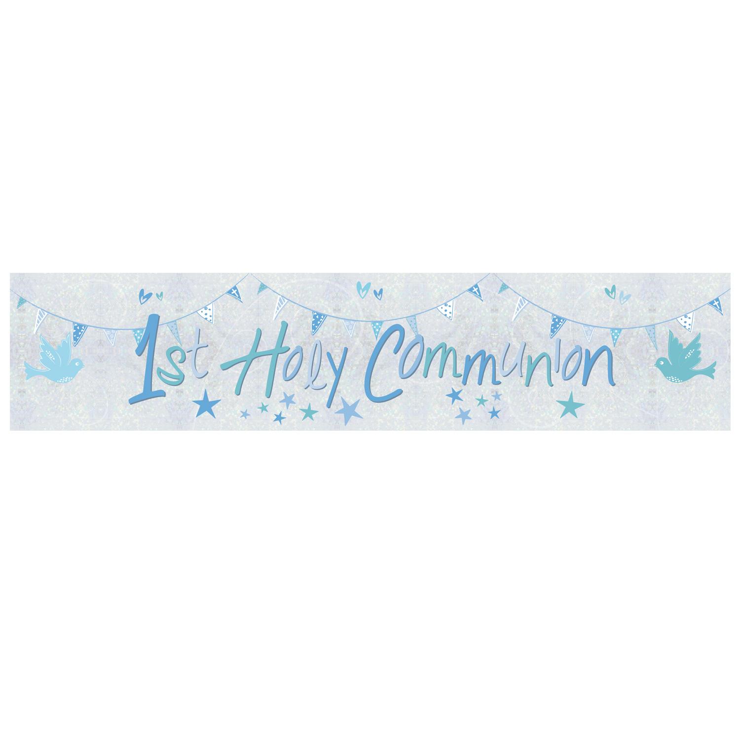 Communion Church Blue Holographic Foil Banner Decorations - Party Centre