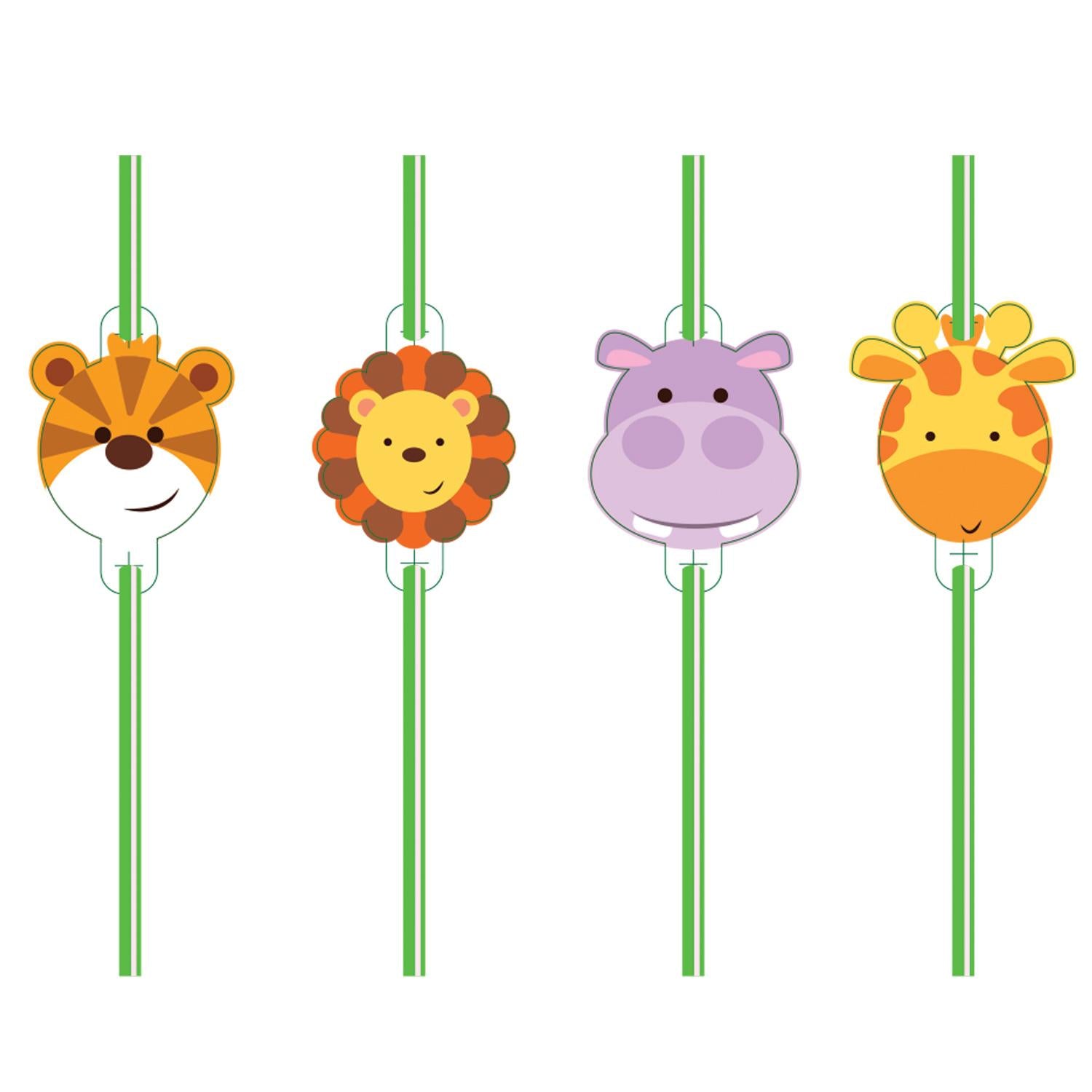 Jungle Animals Drinking Straws 8pcs Candy Buffet - Party Centre