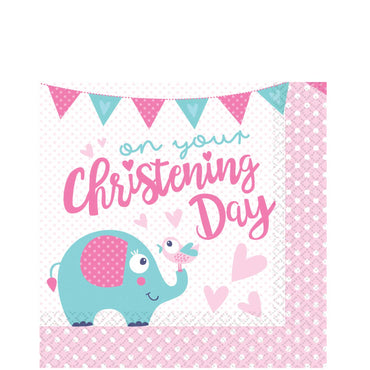 Christening Pink Lunch Tissue 16pcs Printed Tableware - Party Centre