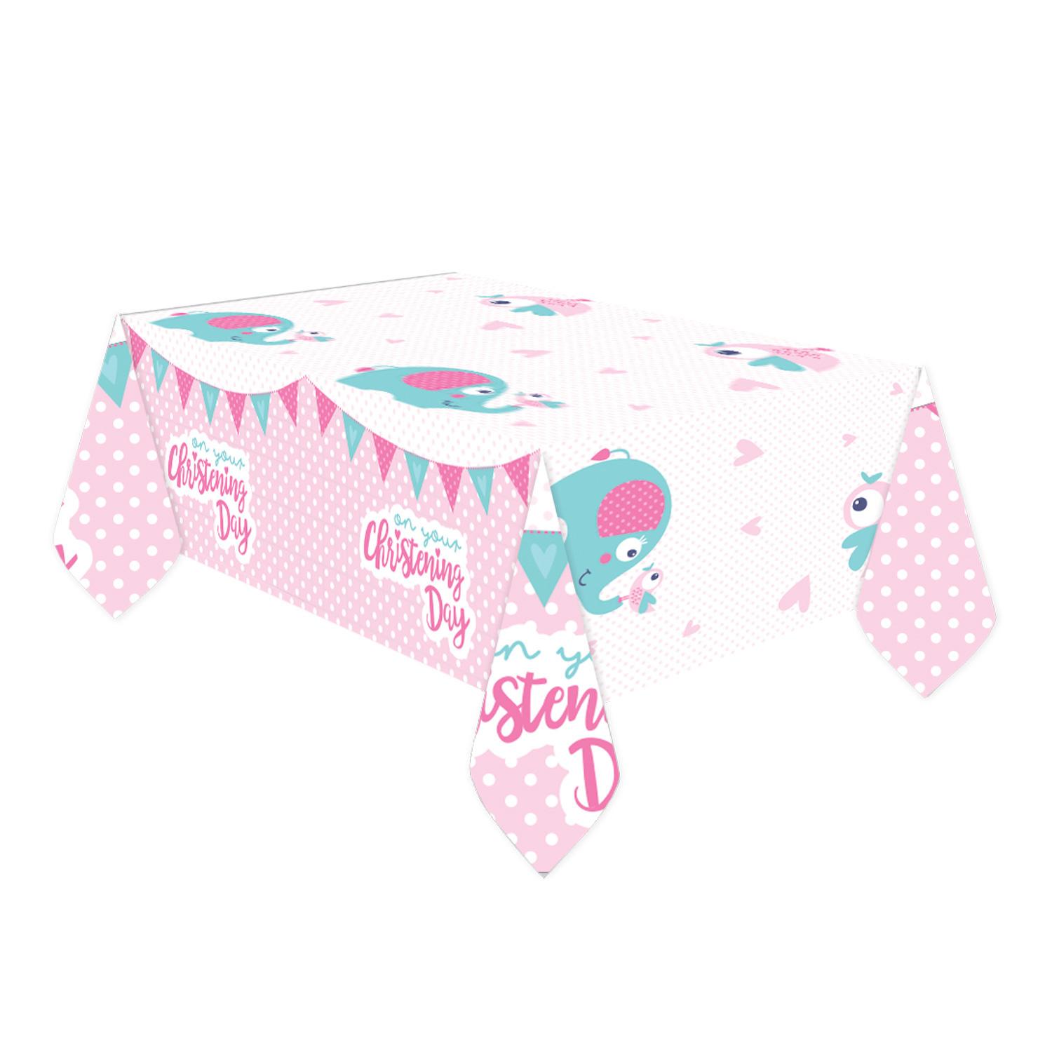 Christening Pink Plastic Tablecover Printed Tableware - Party Centre