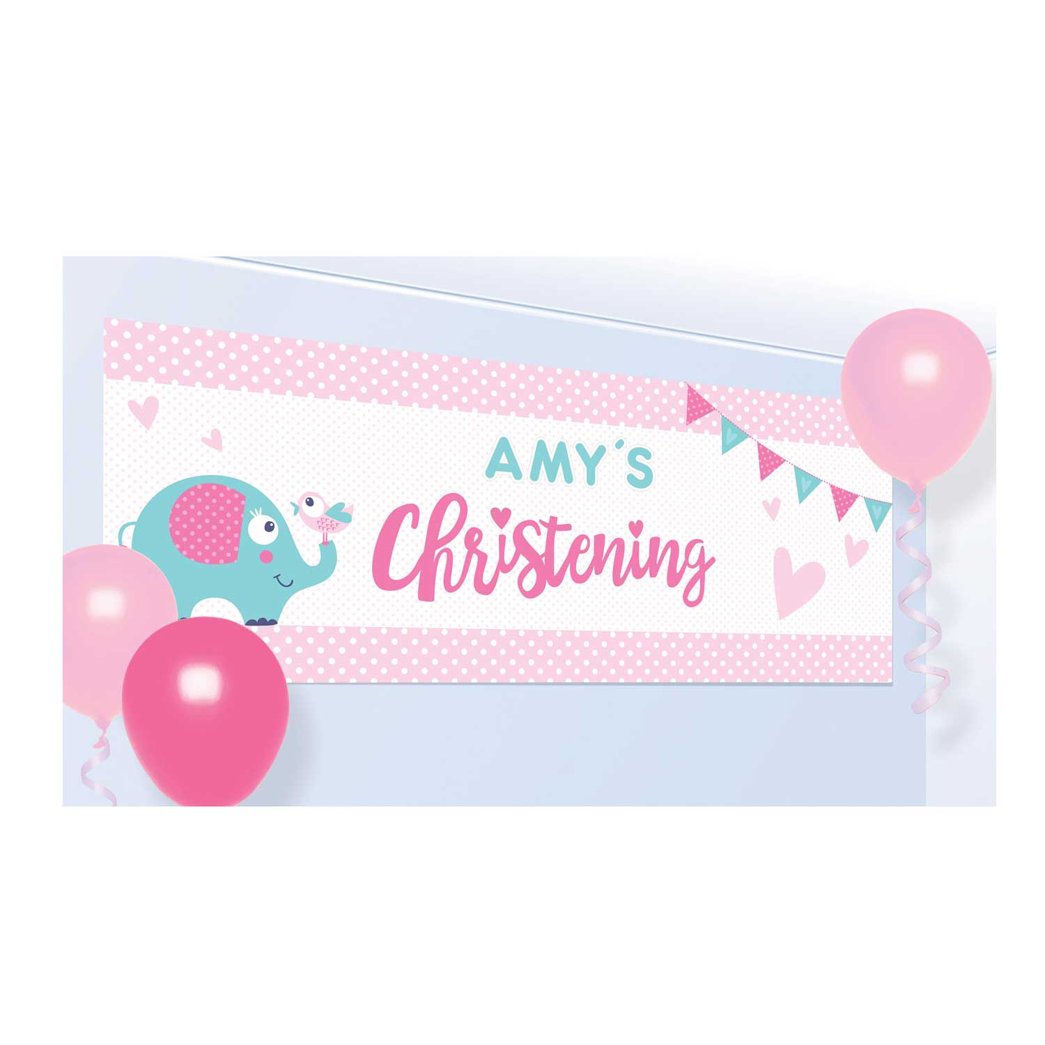 On Your Christening Day Pink Personalized Banner Decorations - Party Centre