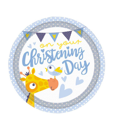 Christening Blue Paper Plates 9in, 8pcs Printed Tableware - Party Centre