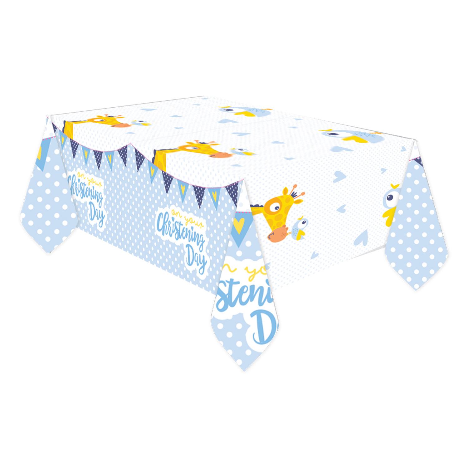 Christening Blue Plastic Tablecover Printed Tableware - Party Centre