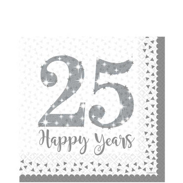 Silver Anniversaries Lunch Tissue 16pcs Printed Tableware - Party Centre