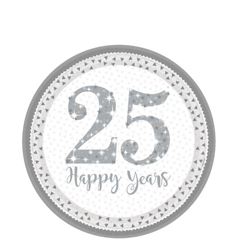 Silver Anniversaries Paper Plates 9in, 8pcs