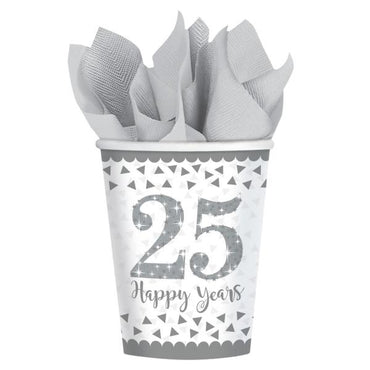 Silver Anniversaries Paper Cups 9oz, 8pcs