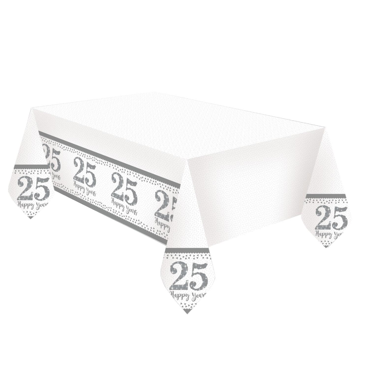 Silver Anniversaries Plastic Tablecover Printed Tableware - Party Centre