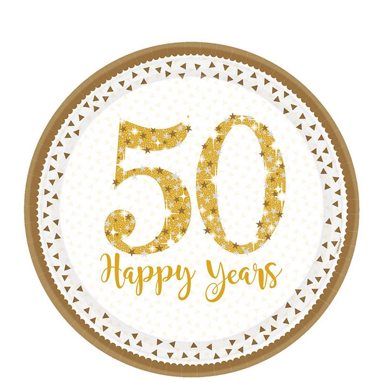 Gold Anniversaries Paper Plates 9in, 8pcs