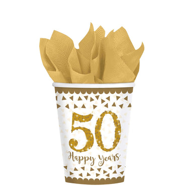 Gold Anniversaries Paper Cups 9oz, 8pcs