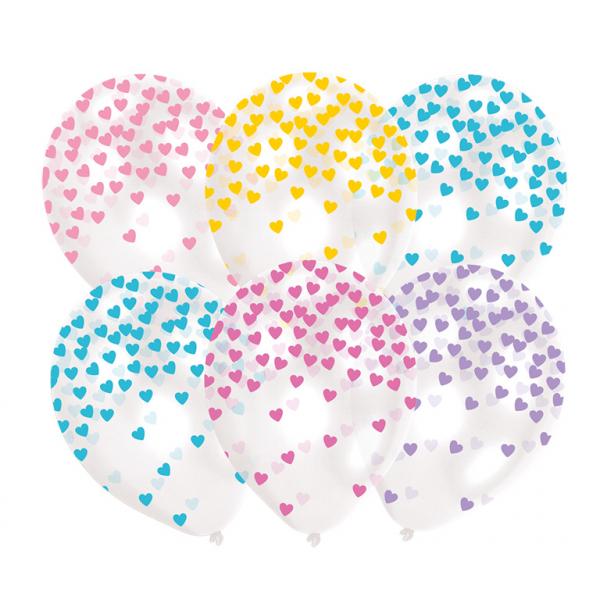 Heart Confetti Pastel Latex Balloons 11in, 6pcs Balloons & Streamers - Party Centre