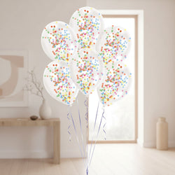 Assorted Confetti Filled Transparent Latex Balloons 6pcs Balloons & Streamers - Party Centre