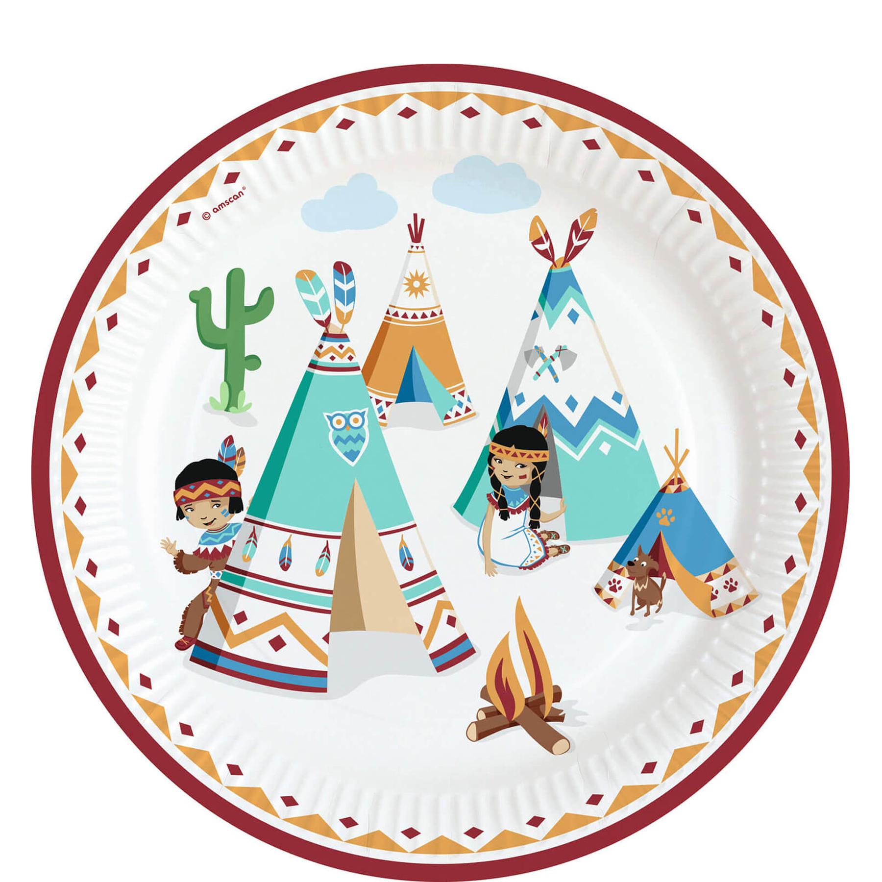 Tepee & Tomahawk Paper Plates 9in, 8pcs Printed Tableware - Party Centre