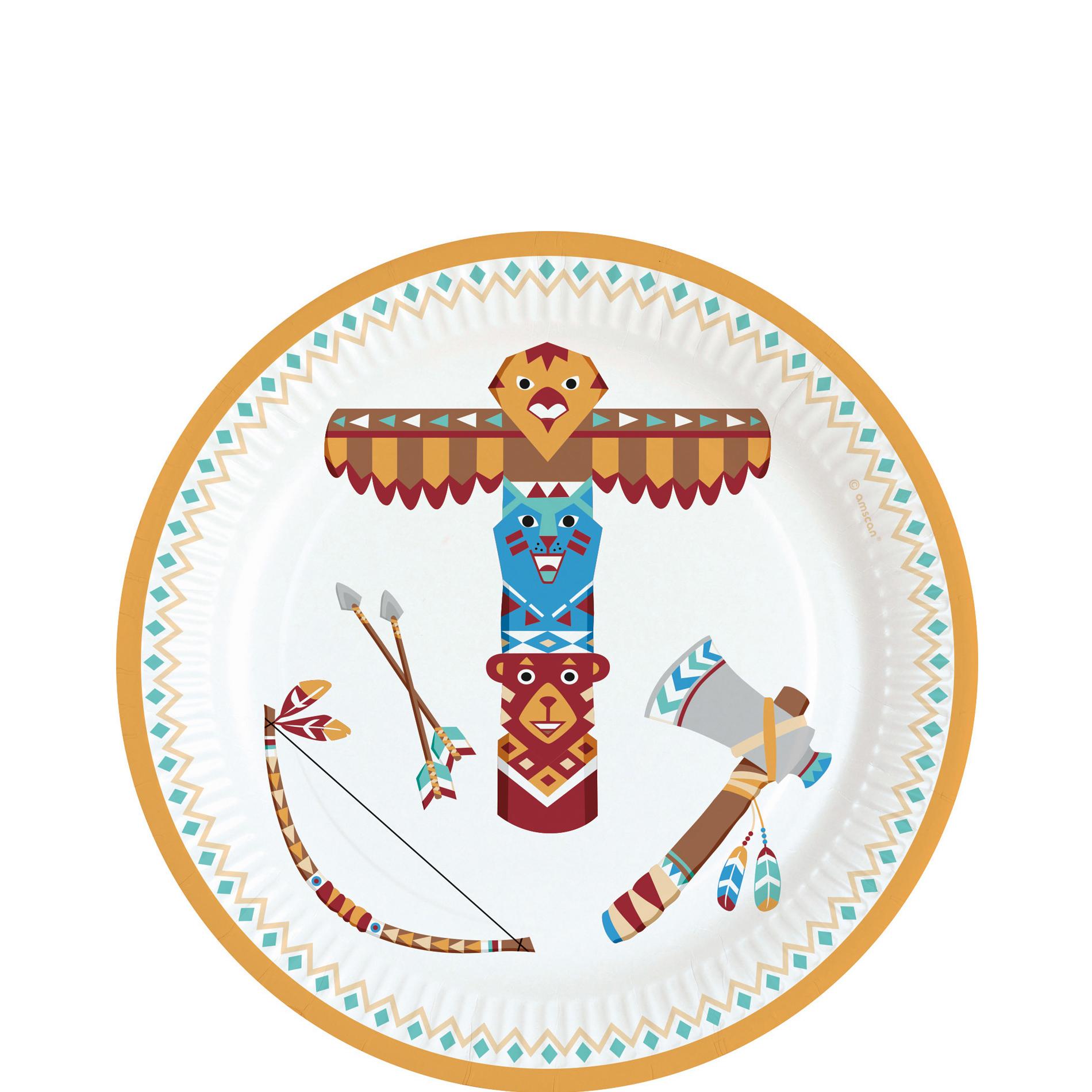 Tepee & Tomahawk Paper Plates 7in, 8pcs Printed Tableware - Party Centre
