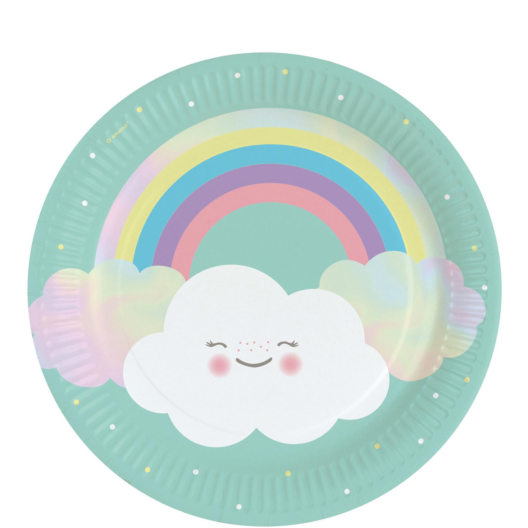 Rainbow & Cloud Paper Plates 9in, 8pcs Printed Tableware - Party Centre