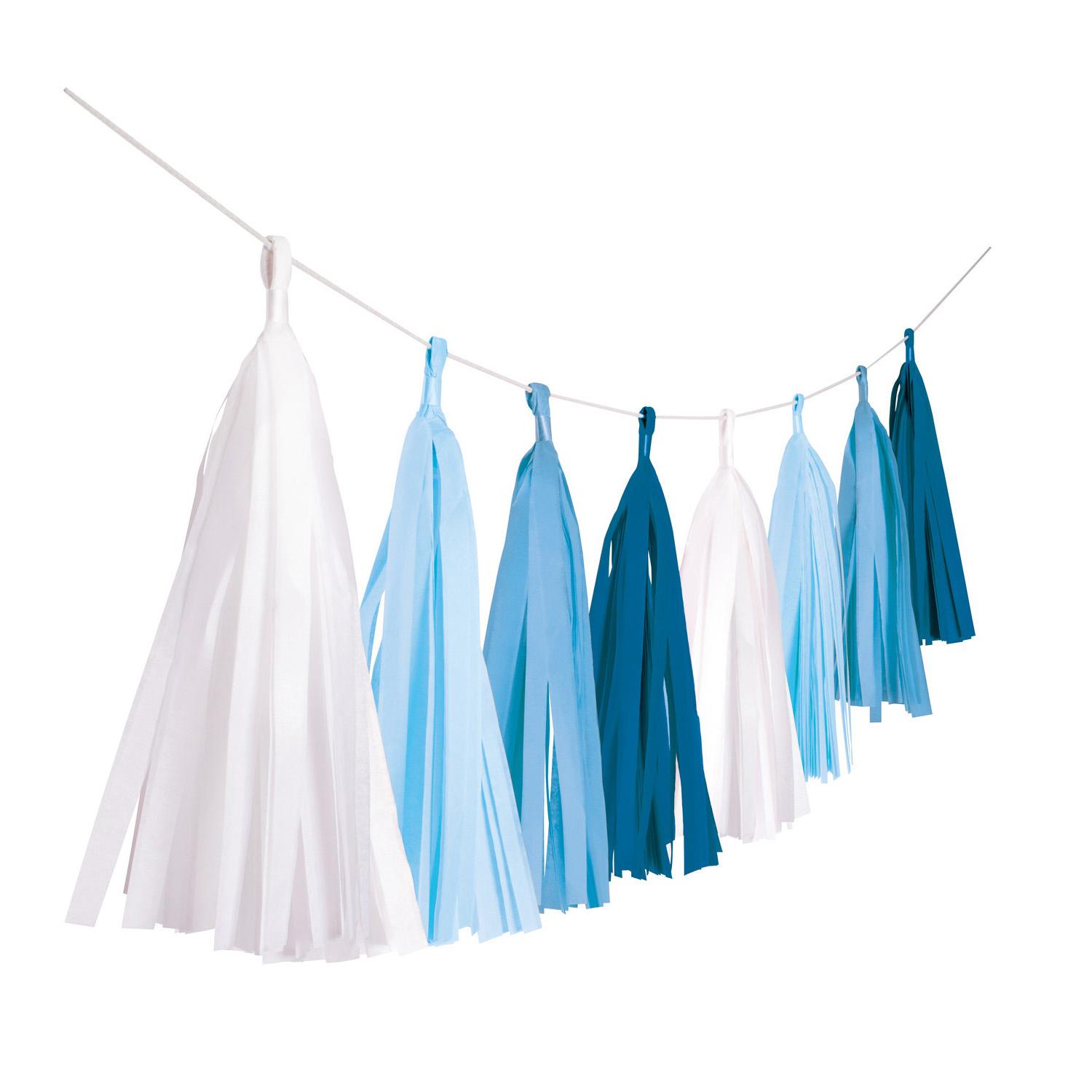 Sky Blue Paper Tassel Garland Decorations - Party Centre