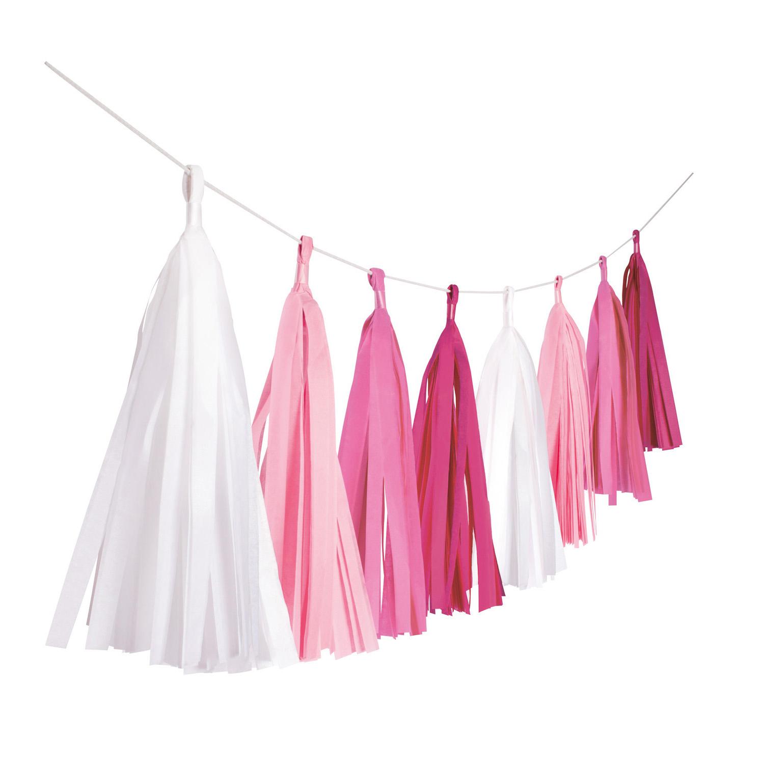 Hot Pink Paper Tassel Garland Decorations - Party Centre