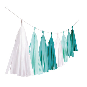 Aqua Glamor Paper Tassel Garland Decorations - Party Centre