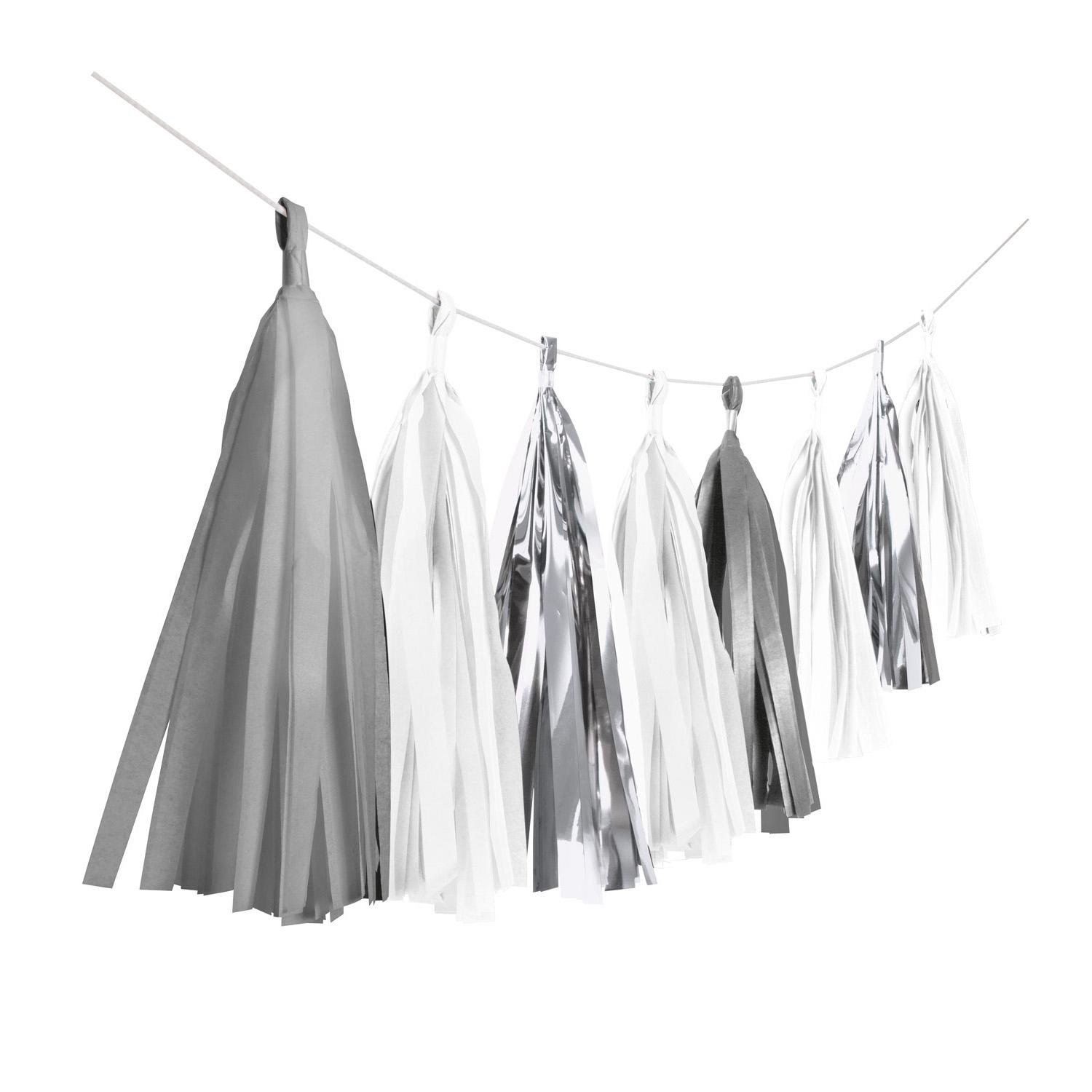 Silver Dream Paper Tassel Garland Decorations - Party Centre