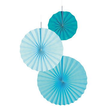 Aqua Glamor Paper Fan Decorations 3pcs Decorations - Party Centre