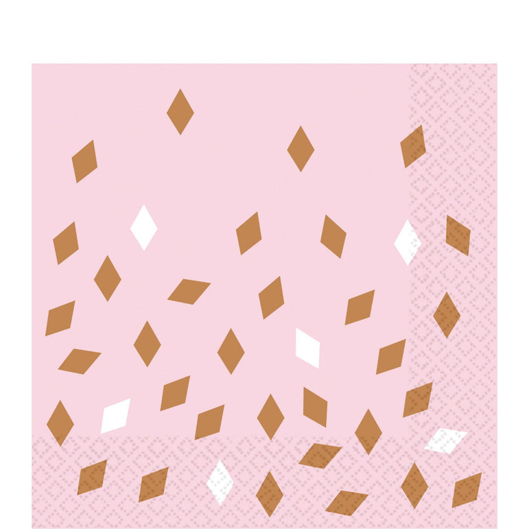 Rose Gold Birthday Lunch Tissues 16pcs Printed Tableware - Party Centre