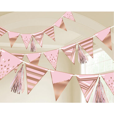 Rose Gold Paper Pennant Banner 255cm Decorations - Party Centre