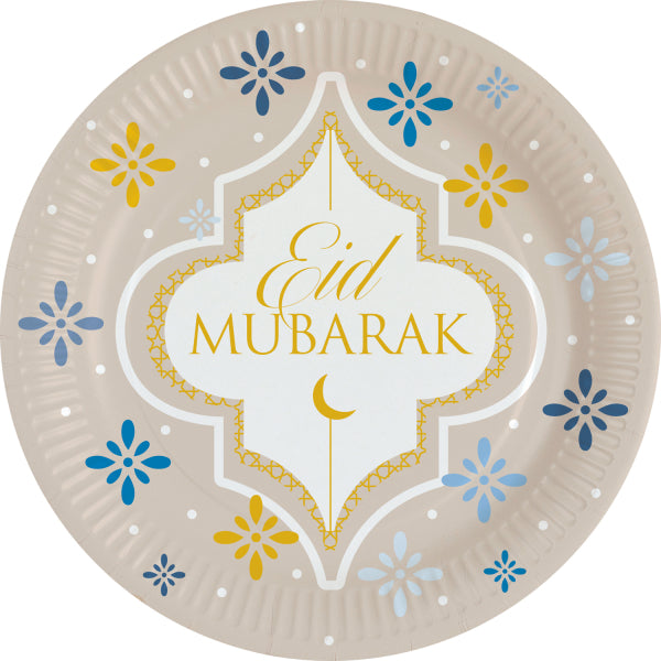 Eid Ramadan Round Paper Plates 9in, 8pcs