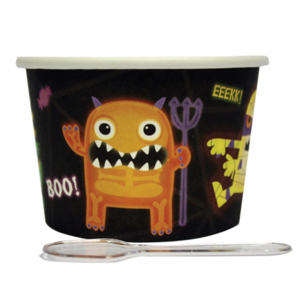 Boo Crew Dessert Pots And Spoons 12pcs Printed Tableware - Party Centre