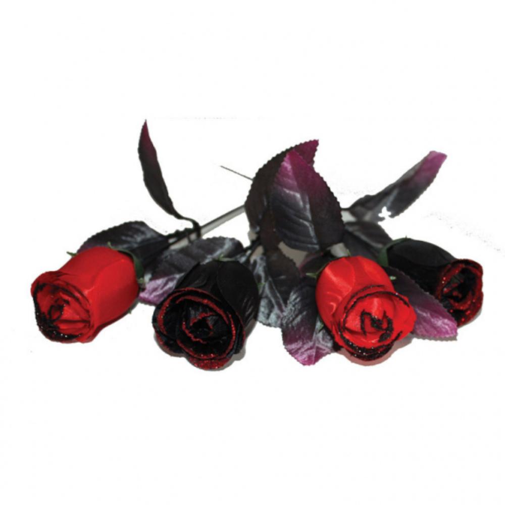 Halloween Red And Black Rose 4pcs Decorations - Party Centre