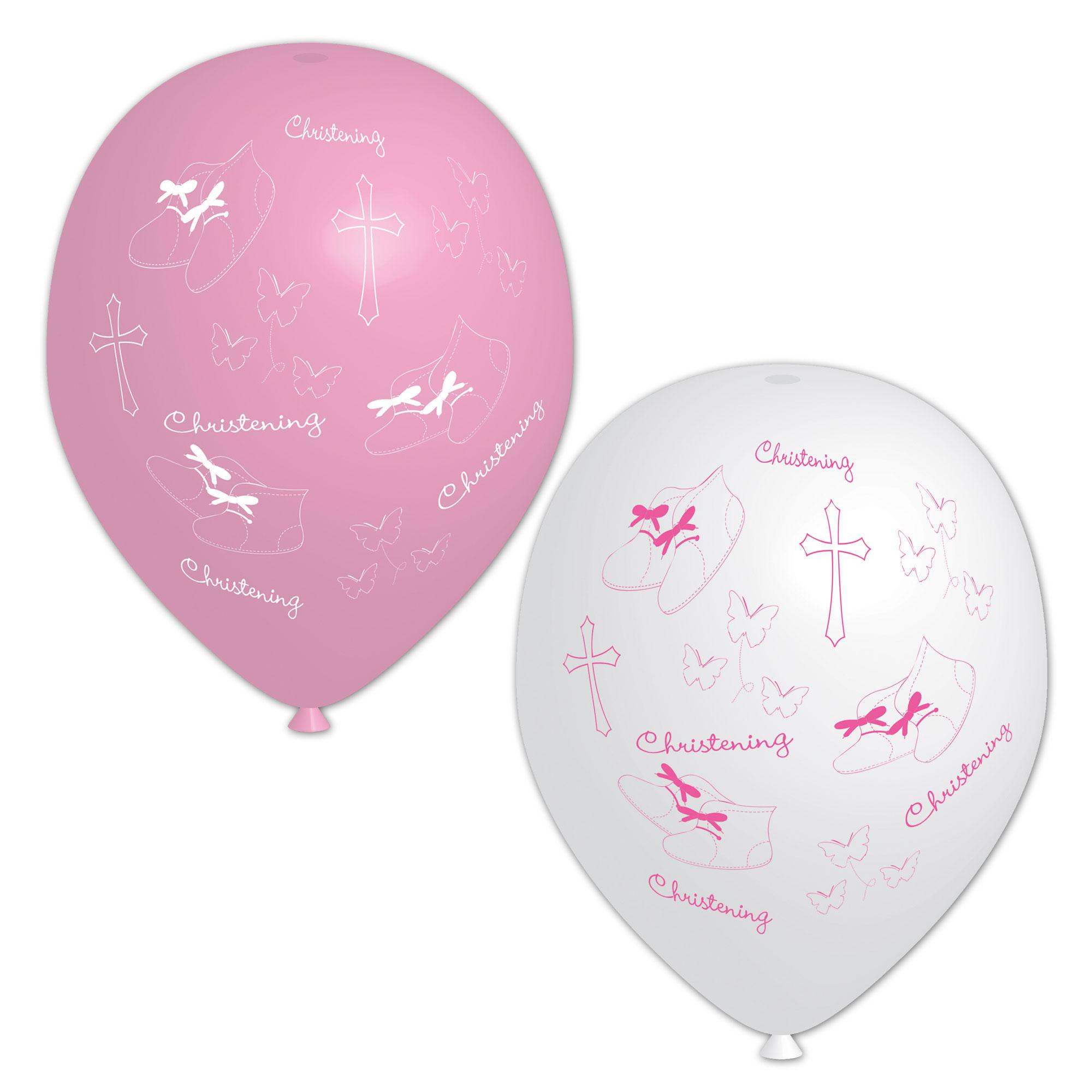 Christening Pink Latex Balloons 11in, 6pcs Balloons & Streamers - Party Centre