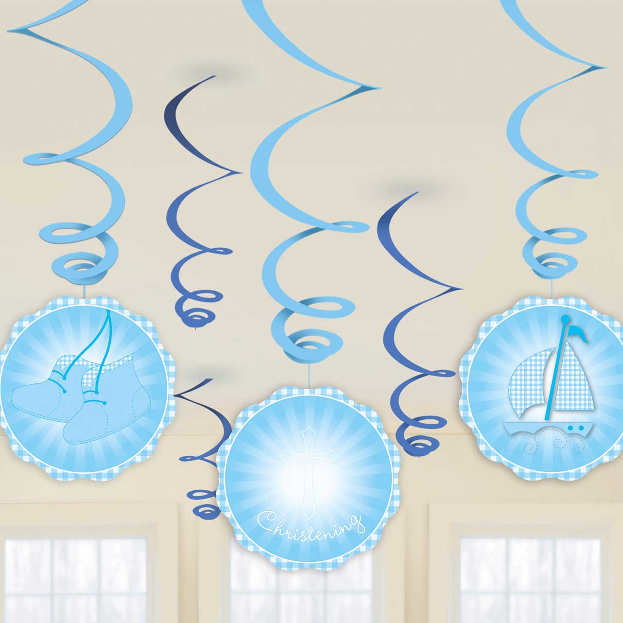 Blue Booties Hanging Swirls Decorations - Party Centre