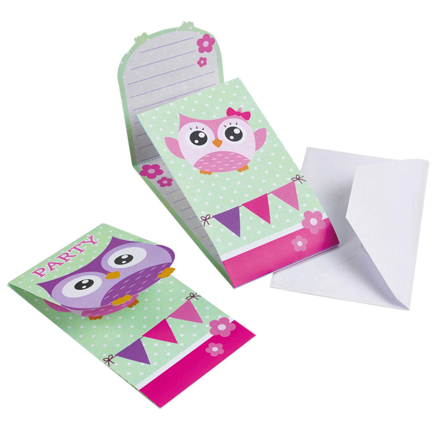 Owls Invitation Cards & Envelopes 8pcs Party Accessories - Party Centre