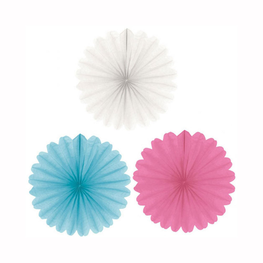 Pink, White, Turquoise Fan 3pcs Decorations - Party Centre