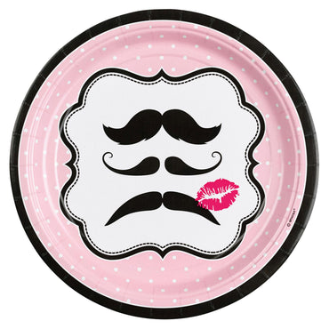 Moustache Dinner Plates 9in, 8pcs Printed Tableware - Party Centre